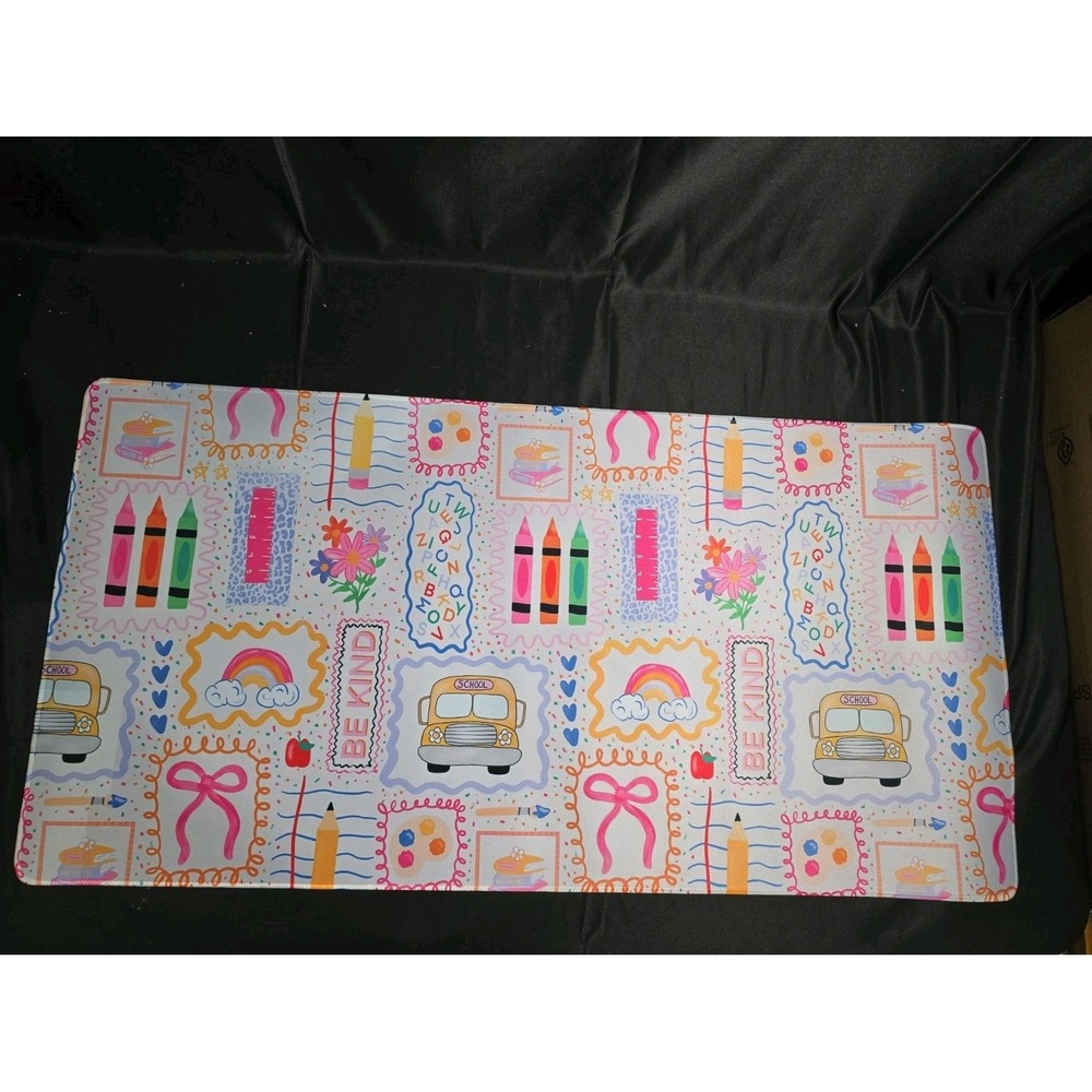 Pink Teacher Desk Mat 31.5x15.7 Large Mouse Pad School Bus Crayon Be Kind Print